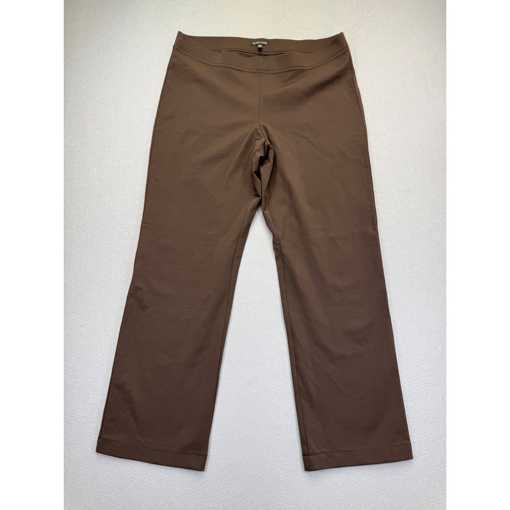 Eileen Fisher‎ Womens Brown Straight Leg Stretch Pull On Pants Size L RN 78121
